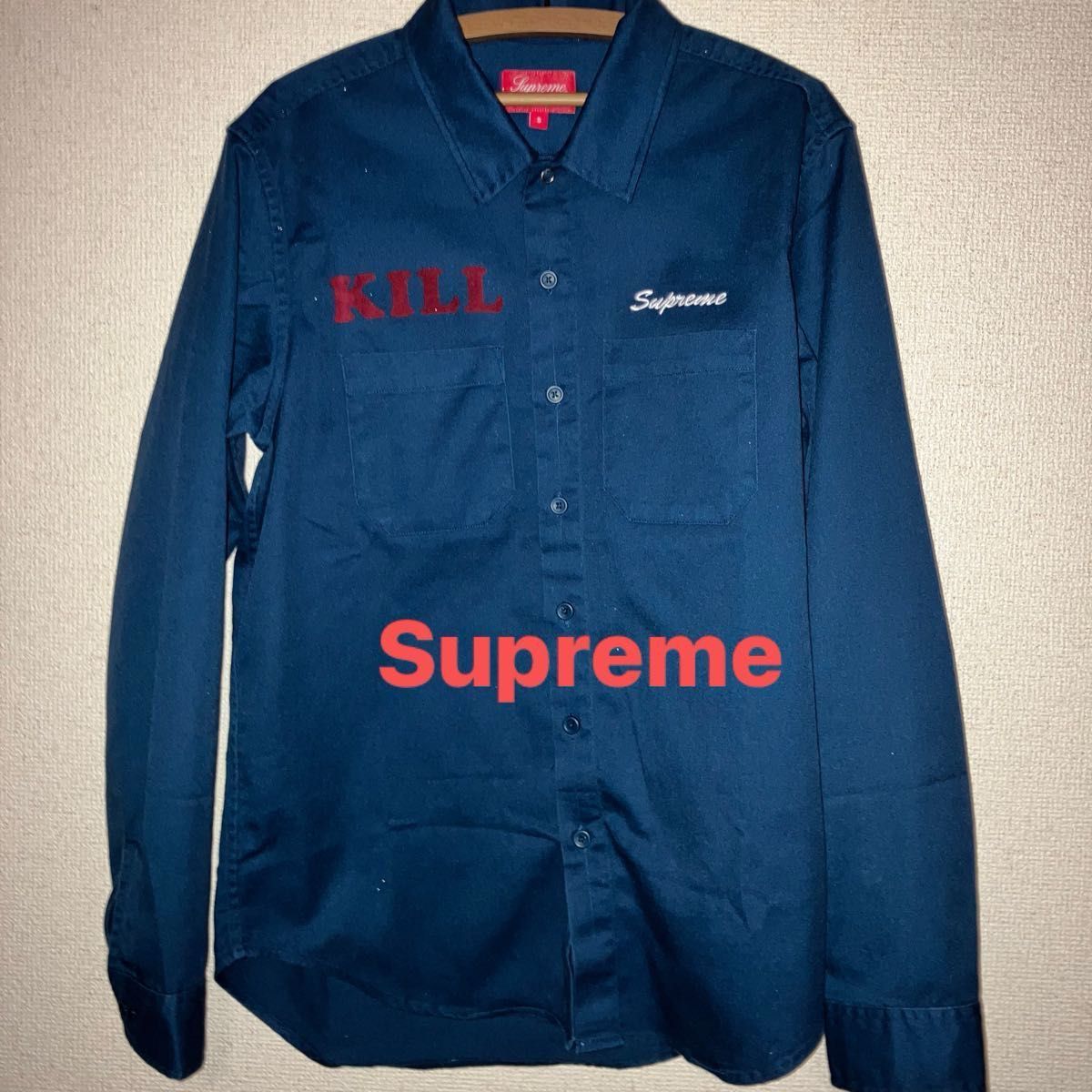 SUPREME シュプリーム 16SS Kill Work Shirt キルロゴプリント 長袖シャツ ブラック　S navy 希少