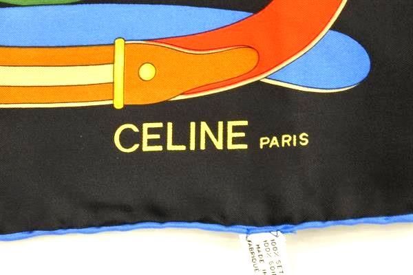 1円 ■美品■ CELINE セリーヌ シルク100% 大判 スカーフ ストール ショール レディース ブラック系×マルチカラー BG7643_画像4