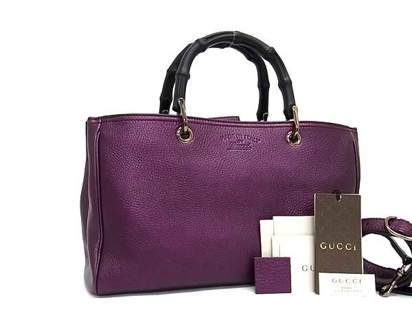 ■新品同様■ GUCCI グッチ 323660 バンブーショッパー レザー 2WAY ショルダー ハンドバッグ トートバッグ レディース パープル系 AZ0564_画像1