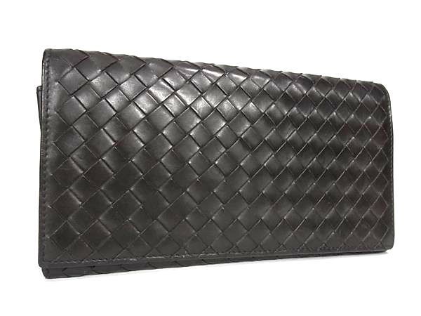 1円 ■美品■ BOTTEGA VENETA ボッテガヴェネタ イントレチャート レザー 二つ折り 長財布 ウォレット 札入れ メンズ ブラウン系 AX4272_画像1