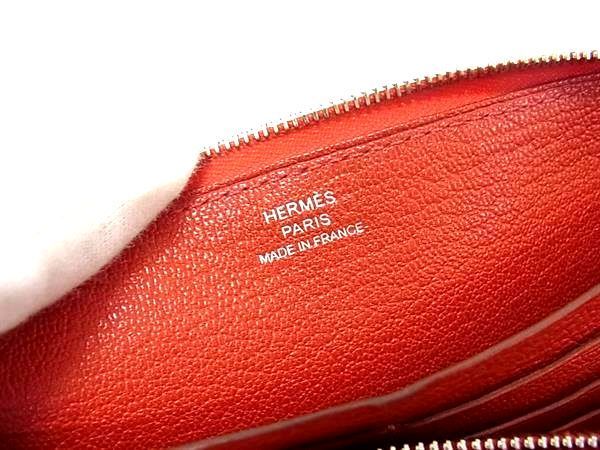 1円 ■美品■ HERMES エルメス アザップロング シェーブル □M刻印 レザー ラウンドファスナー 長財布 ウォレット レッド系 CC2224_画像5