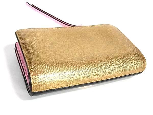 1円 MARC JACOBS マークジェイコブス スナップショット レザー L字ファスナー 二つ折り 財布 ウォレット ブラック系×ゴールド系 AX2382_画像2