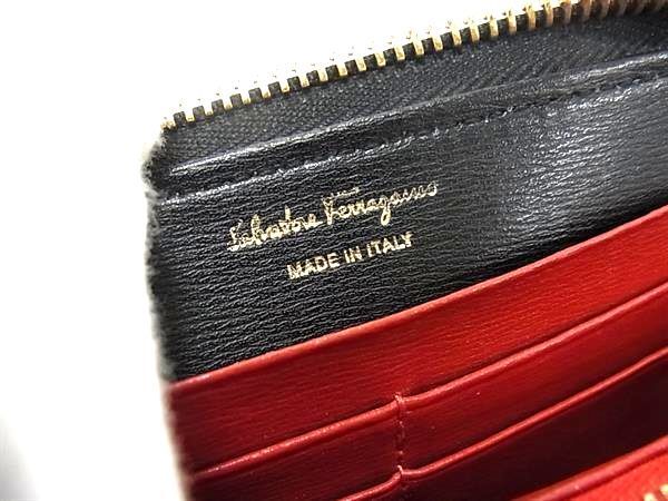 1円 ■美品■ Salvatore Ferragamo フェラガモ ガンチーニ レザー ラウンドファスナー 二つ折り 長財布 ウォレット ブラック系 AX2016_画像5