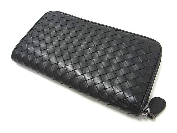 1円 ■美品■ BOTTEGA VENETA ボッテガヴェネタ イントレチャート レザー ラウンドファスナー 長財布 ウォレット ブラック系 FA0793_画像2