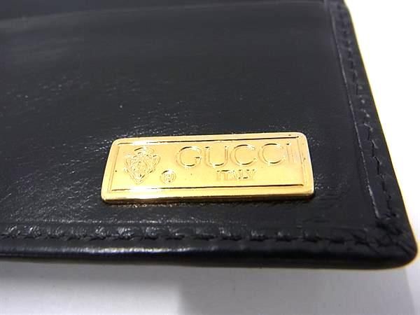 1円 ■美品■ GUCCI グッチ オールドグッチ ヴィンテージ レザー 二つ折り 財布 ウォレット 札入れ カード入れ ブラック系 AZ0970_画像4