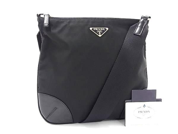 1円 PRADA プラダ BT0332 テスートナイロン×レザー クロスボディ ショルダーバッグ 斜め掛け レディース メンズ ブラック系 AS9344_画像1