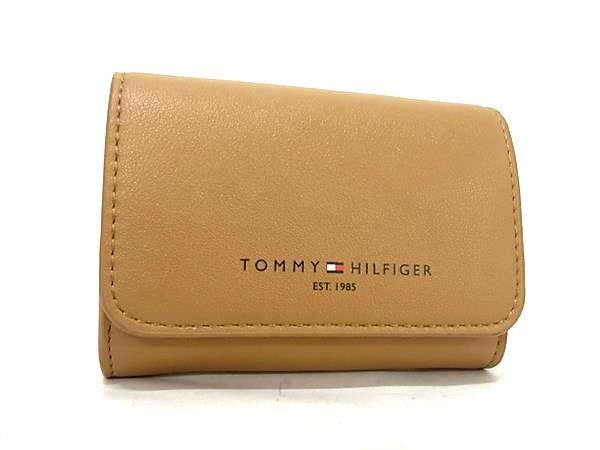 1円 ■美品■ TOMMY HILFIGER トミーヒルフィガー レザー 二つ折り 財布 コンパクトウォレット メンズ レディース ブラウン系 BF6516_画像1