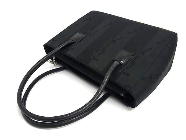 1円 ■美品■ YVESSAINTLAURENT イヴサンローラン サテン ハンドバッグ トートバッグ レディース ブラック系 BF6375_画像3