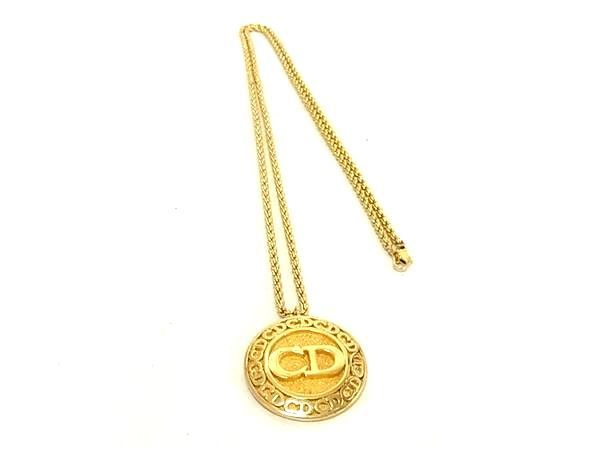 1円 ■美品■ ChristianDior クリスチャンディオール CDロゴ ロング ネックレス ペンダント アクセサリー レディース ゴールド系 AV8357_画像1