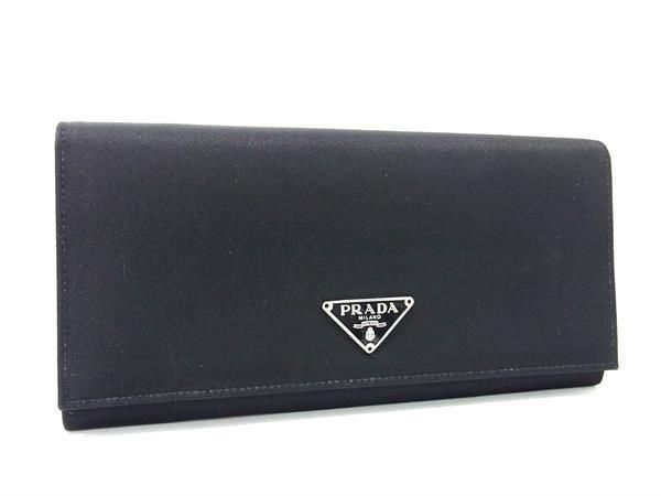 ■極美品■ PRADA プラダ テスートナイロン 二つ折り 長財布 ウォレット メンズ レディース ブラック系 AX3840