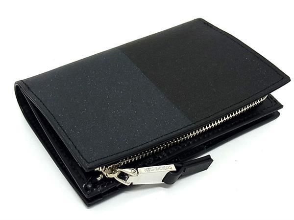 # new goods # unused # Calvin Klein Calvin Klein leather folding twice purse wallet lady's men's black group × dark gray series AU9906