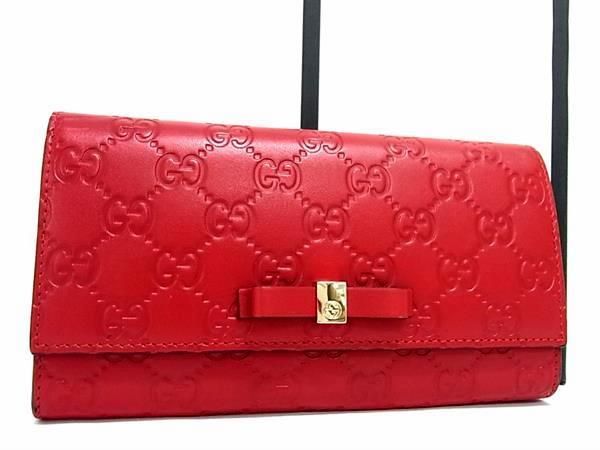 ■新品■未使用■ GUCCI グッチ 388679 グッチシマ レザー 二つ折り 長財布 ウォレット 小銭入れ 札入れ レディース レッド系 AU9862_画像1