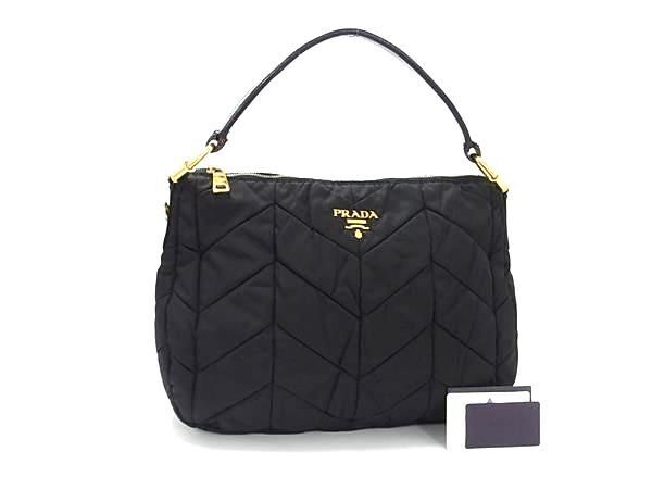 1円 PRADA プラダ BR3799 テスートナイロン キルティング ワンハンドル ハンドバッグ レディース ブラック系 AZ0665_画像1