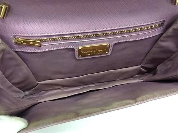 1円 Salvatore Ferragamo フェラガモ AU-21 E480 ヴァラリボン レザー チェーン クロスボディ ショルダーバッグ パープル系 BJ0489_画像5