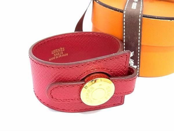 1円 ■新品同様■ HERMES エルメス ダルヴィ セリエ レザー ゴールド金具 ブレスレット アクセサリー □C刻印 レッド系 FA3038_画像1