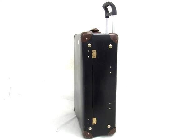 1円 GLOBE TROTTER グローブトロッター オリジナル ヴァルカンファイバー×レザー 2輪 スーツケース キャリーバッグ ブラック系 AW3538_画像3