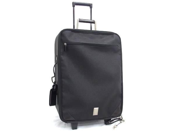 1円 dunhill ダンヒル PVC×レザー 2輪 キャリーケース スーツケース キャリーバッグ トラベルバッグ 旅行かばん ブラック系 AV7127_画像1