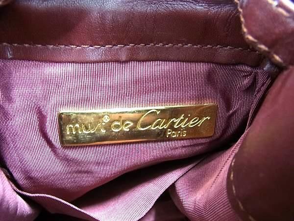 1円 ■極美品■ Cartier カルティエ マストライン レザー 巾着型 クロスボディ ショルダーバッグ レディース ボルドー系 AW3765_画像6