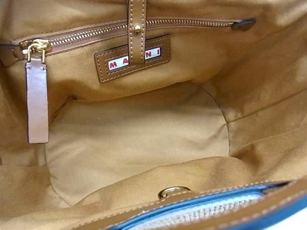 # как новый # MARNI Marni Toro pika задний соломинка × кожа 2WAY ручная сумочка плечо женский оттенок коричневого FA1393