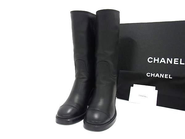 ■極美品■ CHANEL シャネル ココマーク レザー ブーツ 表記サイズ 37 1/2 (約23.5cm) 靴 シューズ レディース ブラック系 AV5861_画像1