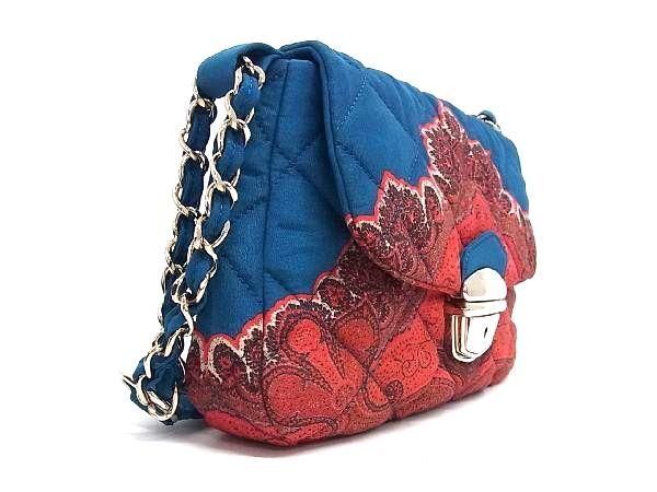 # as good as new # ETRO Etro canvas peiz Lee pattern chain shoulder bag lady's blue group × red group BJ1040
