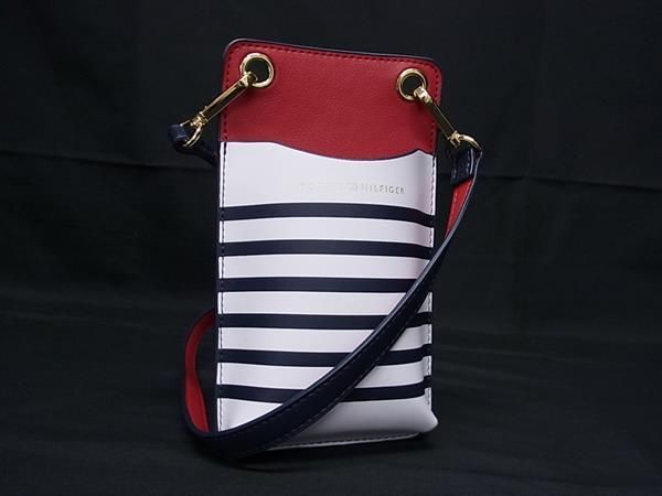 ■新品■未使用■ TOMMY HILFIGER トミーヒルフィガー レザー クロスボディ ショルダーバッグ ポシェット ホワイト系×ネイビー系 FA1086_画像1