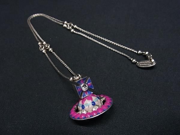 1円 ■美品■Vivienne Westwood ヴィヴィアン オーブ Balkan Folks 3D Small ラインストーン ネックレス アクセサリー シルバー系 AV9428の画像1