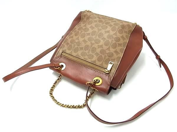 1円■美品■ COACH コーチ 38585 シグネチャー パーカーコンバーチブル PVC×レザー リュック デイパック バックパック ブラウン系 DA8187_画像3