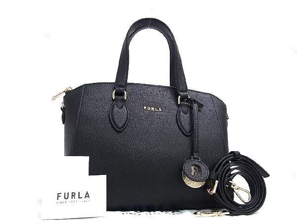 1円 ■美品■ FURLA フルラ ミネルヴァ レザー 2WAY クロスボディ ハンドバッグ トート ショルダー 斜め掛け ブラック系 FA2037_画像1