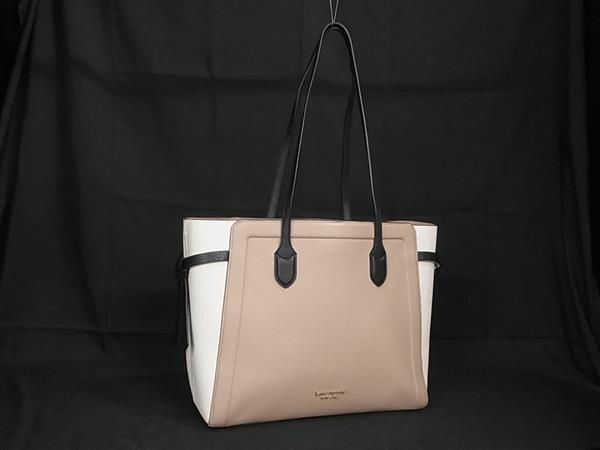 1円 ■美品■ kate spade ケイトスペード レザー トートバッグ ショルダーバッグ 肩掛け レディース ベージュ系×ホワイト系 FA1478_画像1