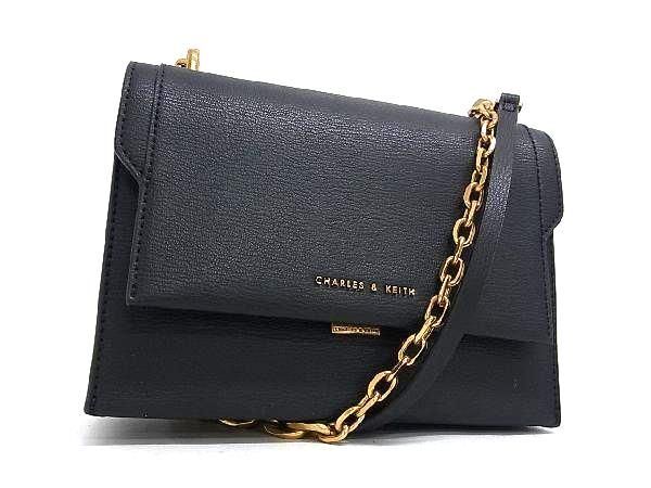 ■新品同様■ CHARLES & KEITH チャールズアンドキース レザー クロスボディ ショルダーバッグ レディース ブラック系 FC0116