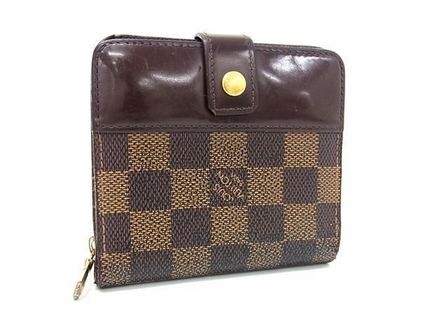 1円 LOUIS VUITTON ルイヴィトン N61668 ダミエ コンパクトジップ 二つ折り 財布 ウォレット レディース メンズ ブラウン系 FA2975_画像1