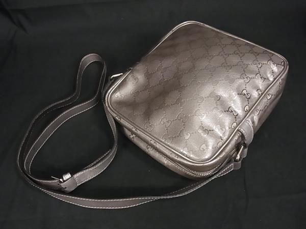 1円 ■極美品■ GUCCI グッチ 233268 525040 GG柄 PVC×レザー クロスボディ ショルダーバッグ 斜め掛け シャンパンゴールド系 AX3016_画像3