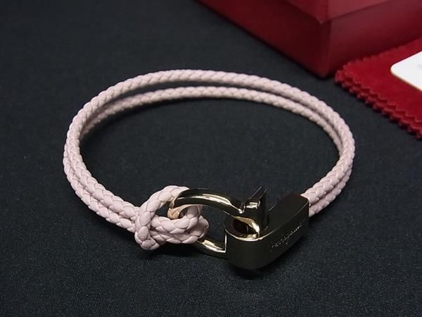 1円 ■新品同様■ Salvatore Ferragamo フェラガモ ガンチーニ レザー 2連 ブレスレット アクセサリー レディース ピンク系 AW4164_画像1