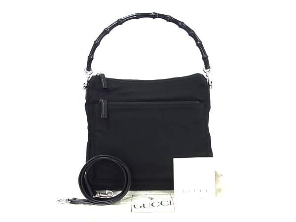 1円 ■美品■ GUCCI グッチ 000 0509 002122 バンブー ナイロンキャンバス クロスボディ 2WAY ハンドバッグ ショルダー ブラック系 FC1469_画像1