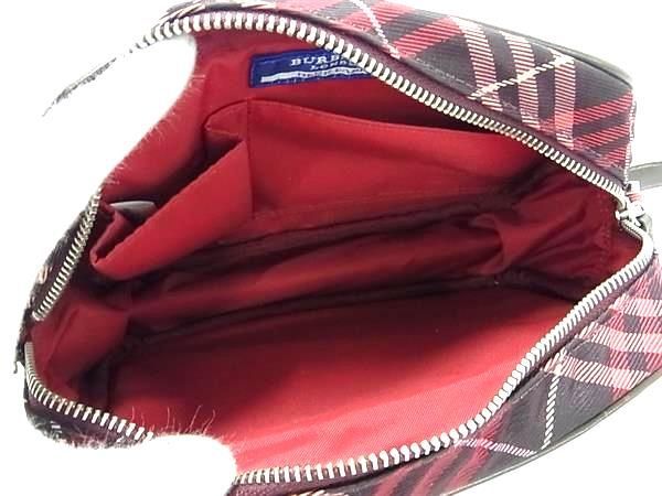 1円 ■美品■ BURBERRY バーバリーブルーレーベル ナイロンキャンバス×レザー チェック柄 ショルダーバッグ ブラウン系×レッド系 FC1953_画像5