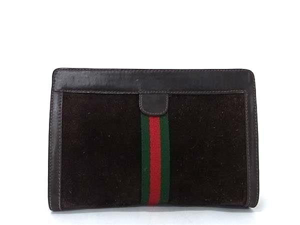 1円 ■美品■ GUCCI グッチ スエード×レザー クラッチバッグ セカンドバッグ レディース メンズ ブラウン系 BI1411_画像1