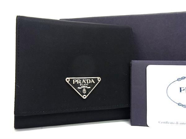 1円 ■美品■ PRADA プラダ テスートナイロン 三つ折り 財布 ウォレット メンズ レディース ブラック系 FB0069_画像1