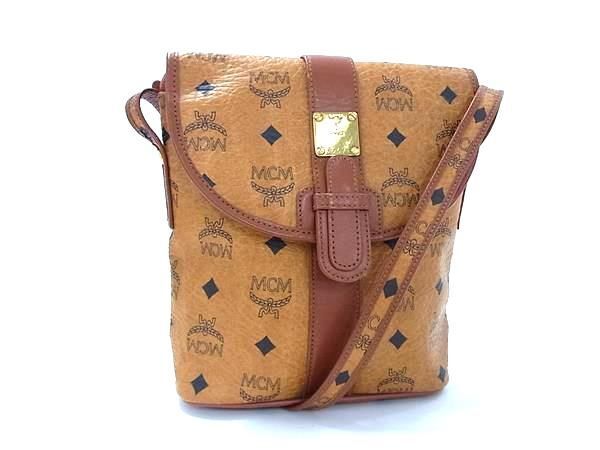 1円 ■美品■ MCM エムシーエム モノグラム ヴィセトス柄 レザー クロスボディ ワンショルダーバッグ レディース ブラウン系 BF6843_画像1