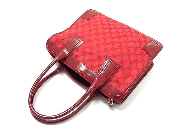 1円 GUCCI グッチ 000 0855 002113 GG柄 GGキャンバス×パテントレザー トートバッグ ショルダー レディース レッド系 AV6354_画像3