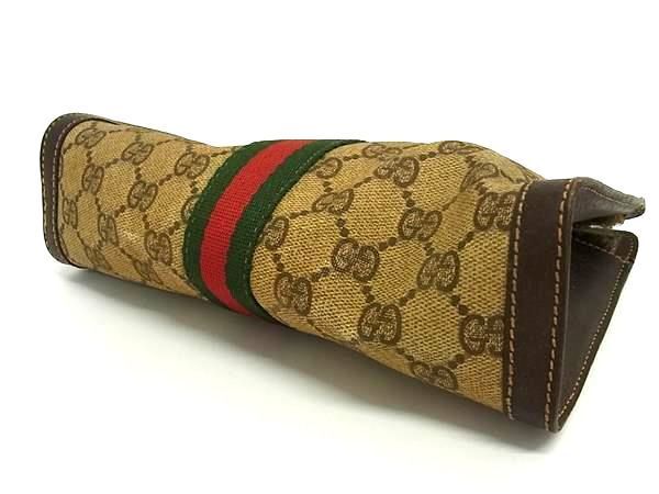 1円 GUCCI グッチ オールドグッチ ヴィンテージ シェリーライン PVC×レザー クラッチバッグ セカンドバッグ ブラウン系 AX5954_画像3