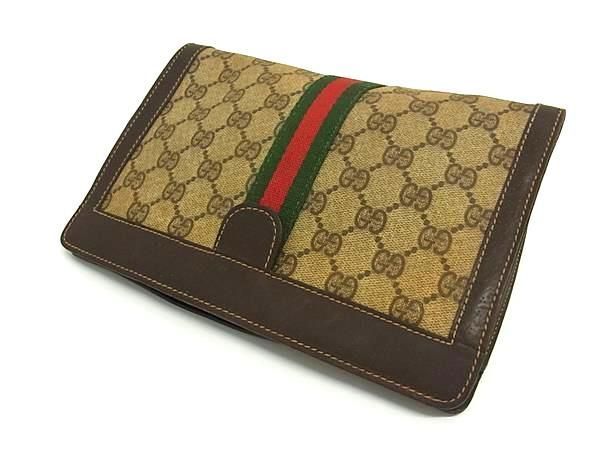 1円 GUCCI グッチ オールドグッチ ヴィンテージ シェリーライン PVC×レザー クラッチバッグ セカンドバッグ ブラウン系 AX5954_画像2