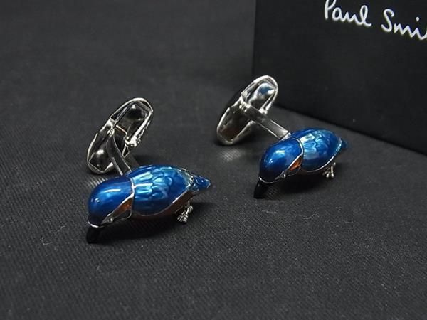 1円 ■美品■ Paul Smith ポールスミス バード 鳥 カフス カフリンクス アクセサリー メンズ ブルー系×オレンジ系 AV5732の画像1