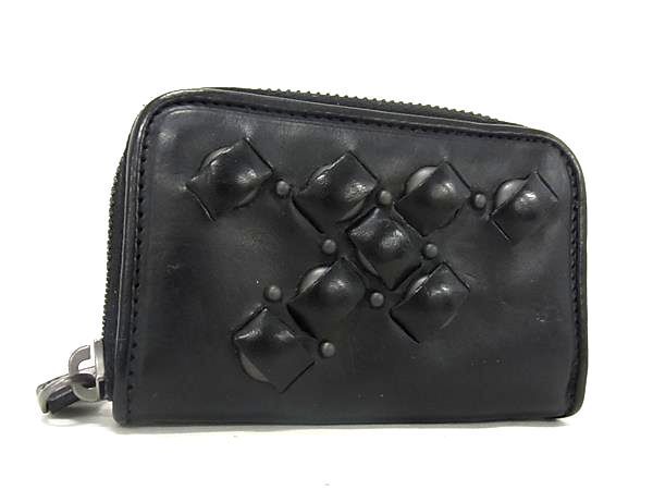 1円 BOTTEGA VENETA ボッテガヴェネタ レザー コインケース コインパース 小銭入れ カードケース カード入れ 名刺入れ ブラック系 AV7673の画像1