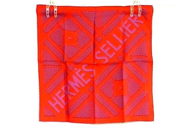 1円 ■新品同様■ HERMES エルメス SELLIER【セリエ】カレ45 プチカレ ガヴロッシュ シルク100% スカーフ レッド系×パープル系 AV8203_画像1