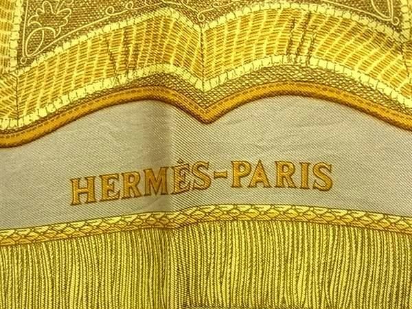 1円 HERMES エルメス Poste et Cavalerie【サーベル飾り袋】カレ90 シルク100% 大判 スカーフ ストール ベージュ系 AV9204_画像4