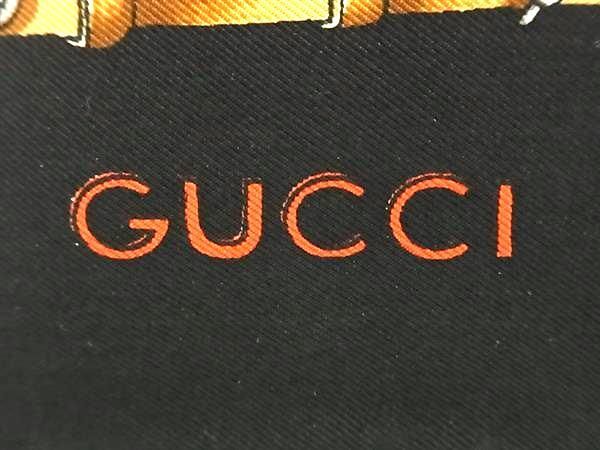 1円 GUCCI グッチ シルク100％ ゴルフ柄 スカーフ ストール ショール レディース メンズ ブラック系×レッド系 FA2271_画像4