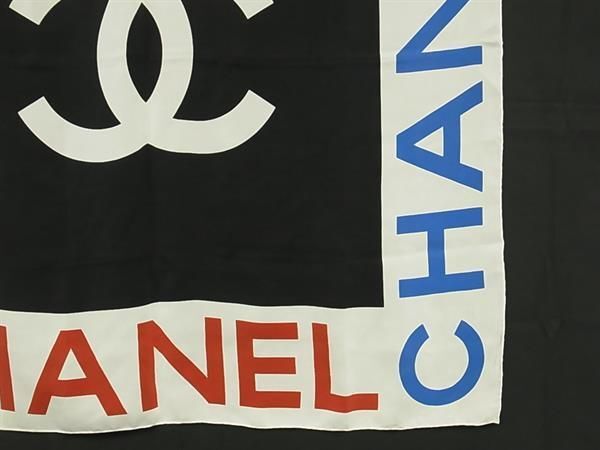 1円 ■美品■ CHANEL シャネル ロゴ ココマーク シルク100% 大判 スカーフ ストール ショール アイボリー系×マルチカラー FA3319_画像3