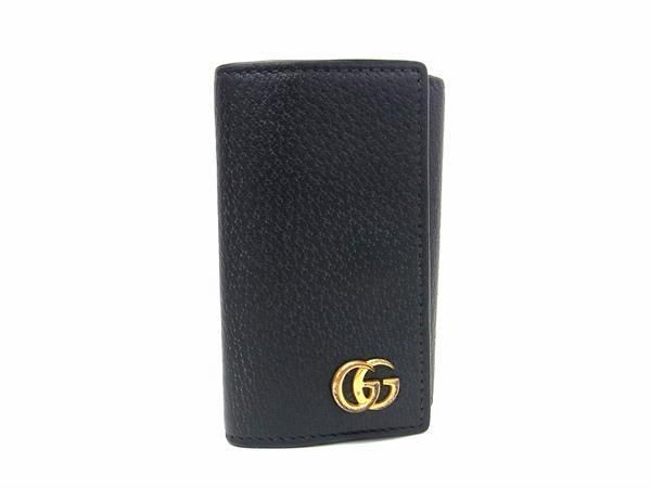 1円 GUCCI グッチ 435305 0416 GGマーモント ペッカリー 6連 キーケース 鍵入れ キーリング メンズ レディース ブラック系 FC1862の画像1