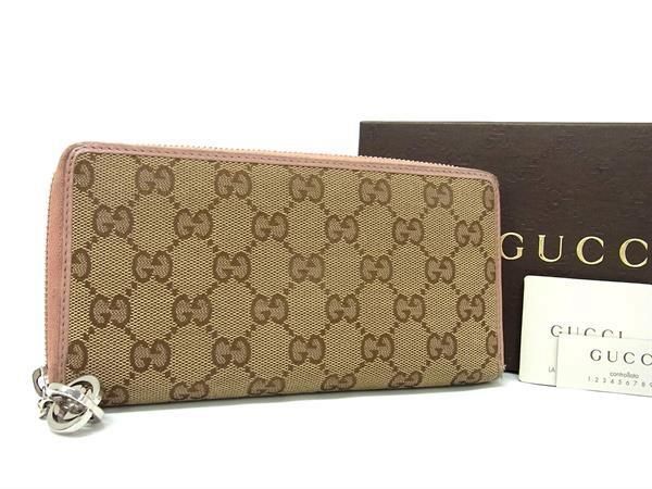 1円 GUCCI グッチ 233025・2149 GG柄 GGキャンバス ラウンドファスナー 長財布 ウォレット 札入れ 小銭入れ レディース ブラウン系 FB0064_画像1